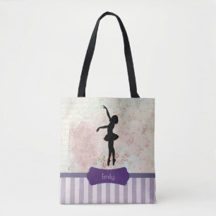 Ballerina Silhouette on Elegant Vintage Pattern Tote Bag