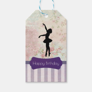 Ballerina Silhouette on Vintage Pattern Birthday Gift Tags