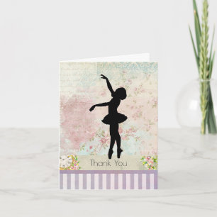 Ballerina Silhouette on Vintage Pattern Thank You Card