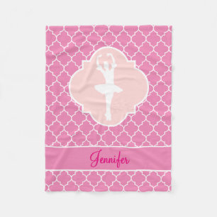 Ballerina Silhouette Pink Quatrefoil with Name Fleece Blanket