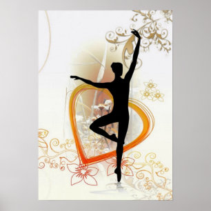 Ballerina silhouette with floral abstract design poster