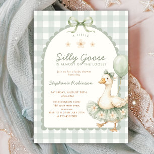 Ballerina Silly Goose Sage Gingham Baby Shower Invitation