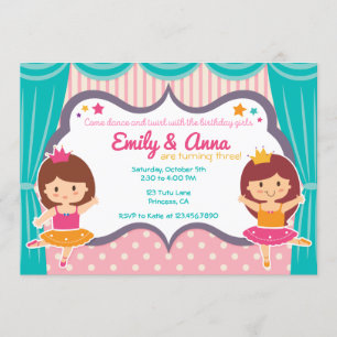 Ballerina Sister Twins Birthday Party Invitation