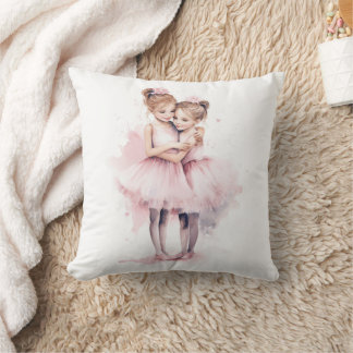 Ballerina Sisters Embracing Pink Tutu Hug Dance Cushion