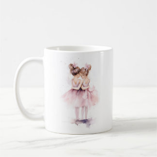 Ballerina Sisters Hugging Art Watercolor Ballet Coffee Mug