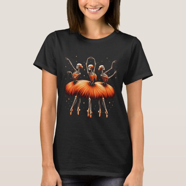 Ballerina Skeleton Dance Funny Halloween Ballet 1  T-Shirt (Front)
