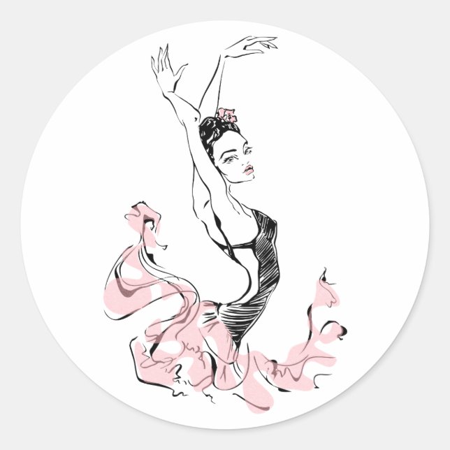 Ballerina Sketch in Pink Classic Round Sticker (Front)