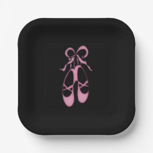 Ballerina Slippers, 7" Square Paper Plate Black