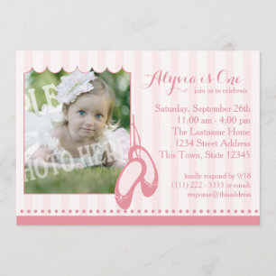 Ballerina Slippers First Birthday with Photo Invitation