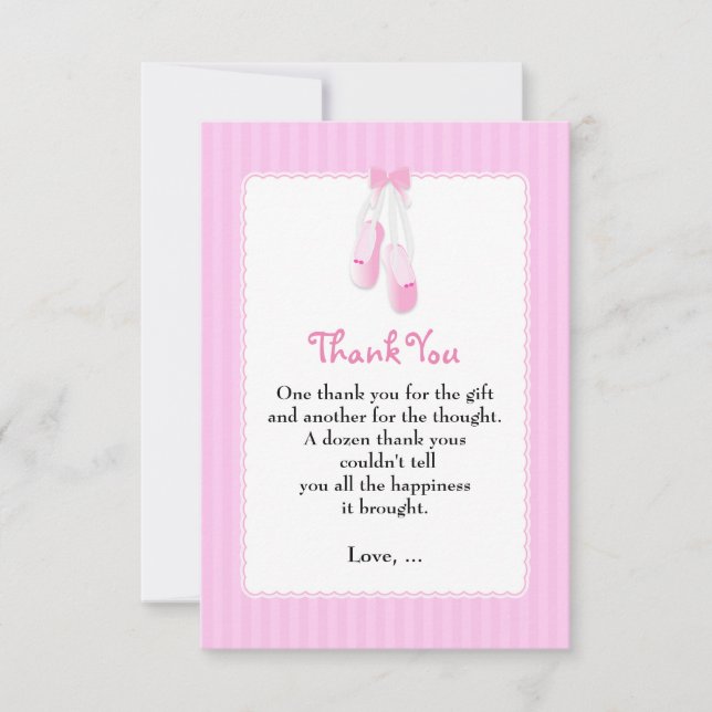 Ballerina Slippers Pink Ballet Thank You Cards (Front)