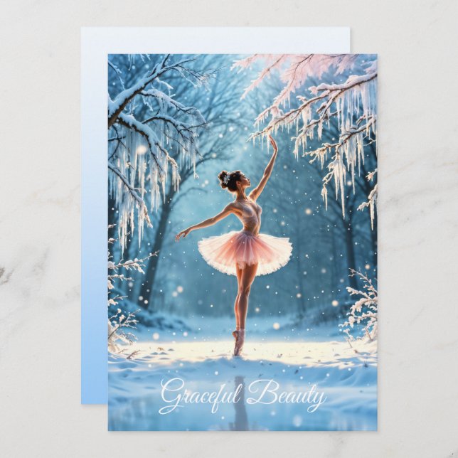 Ballerina snow dance winter beauty art holiday card (Front/Back)