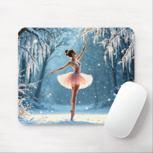 Ballerina snow dance winter beauty art mouse mat