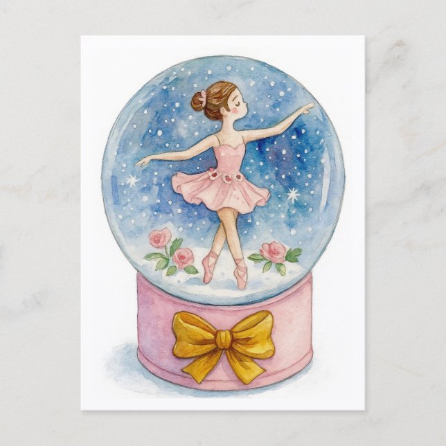 Ballerina Snow Globe Christmas Postcard (Front)