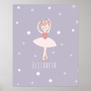 Ballerina Stars Baby Girl Purple Nursery Poster