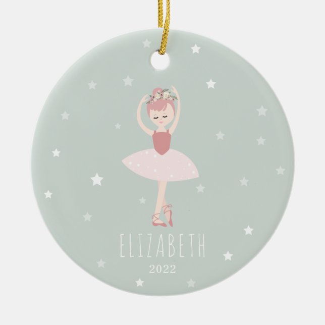 Ballerina Stars Little Girl Christmas Ceramic Tree Decoration (Front)