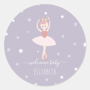 Ballerina Stars Purple Baby Girl Baby Shower Classic Round Sticker