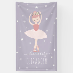 Ballerina Stars Purple Girl Baby Shower Banner