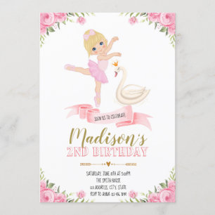 Ballerina swan Tutu cute birthday party invitation