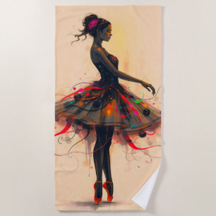 Ballerina Tanzt in Farbexplosion Beach Towel