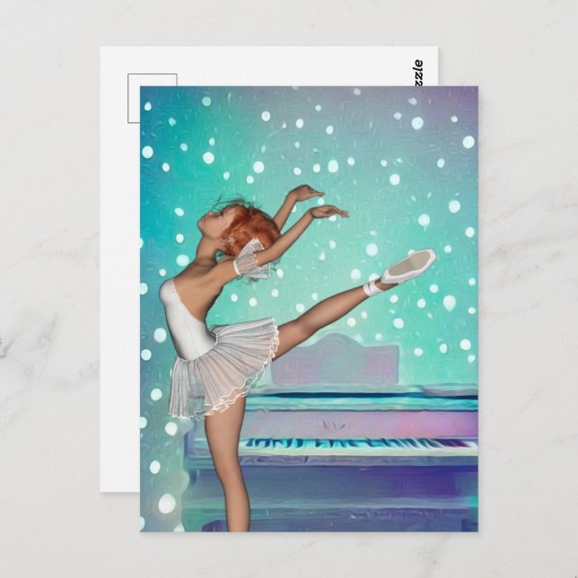 Ballerina & Teal Piano Background Postcard (Front/Back)