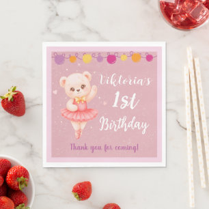 Ballerina Teddy Bear 1st Birthday Party Napkin