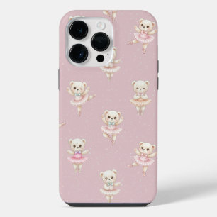 Ballerina Teddy Bear Pink Seamless Pattern iPhone 14 Pro Max Case