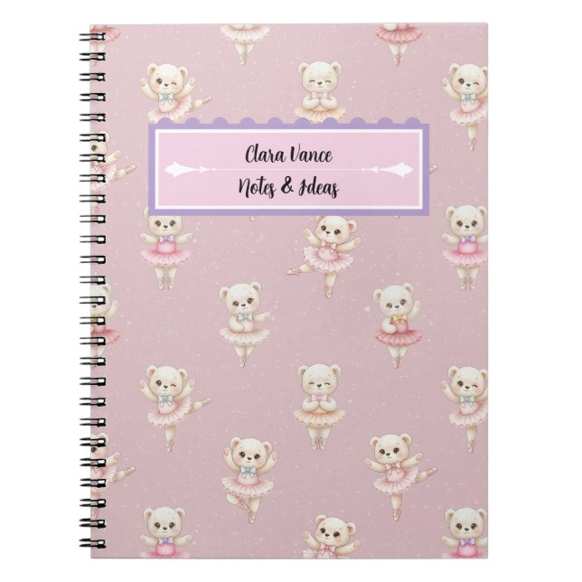 Ballerina Teddy Bear Pink Seamless Pattern  Notebook (Front)