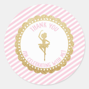 Ballerina Thank You Round Stickers- Pink Gold Classic Round Sticker