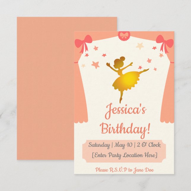 Ballerina Themed Birthday Invitation (Front/Back)
