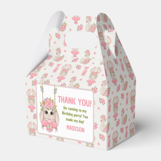 Ballerina themed bunny floral pink girl birthday favour box (Front Side)