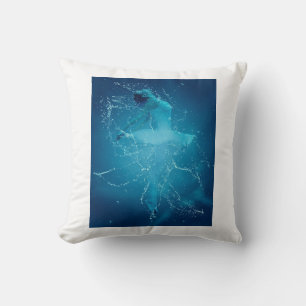Ballerina throw pillow in blue and white.