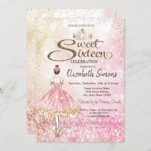 Ballerina,Tiara Princess Bokeh Sweet 16 Invitation