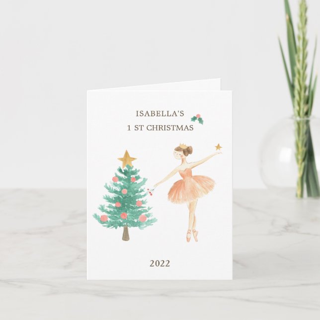 Ballerina Tree Girl's 1st Christmas Holiday Card (Front)