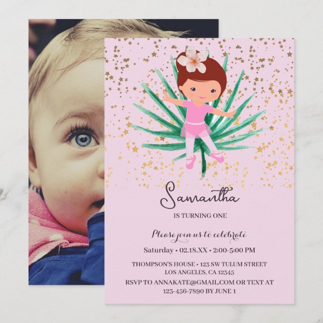 Ballerina Tropical Sparkle Invitation (Front/Back)