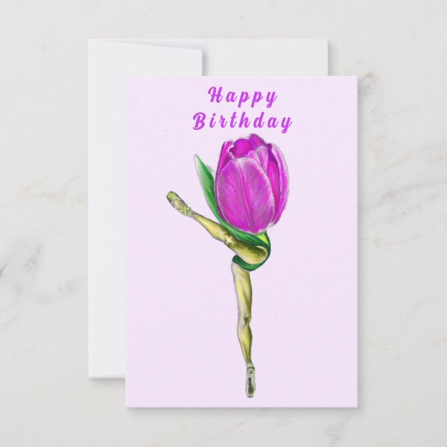 Ballerina Tulip Ballet Dancer Happy Birthday Card (Front)