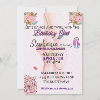 Ballerina turning 6 birthday invitation