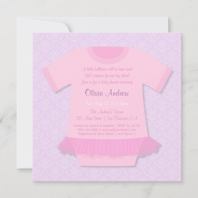Ballerina Tutu Baby Girl Shower Invitations (Front)