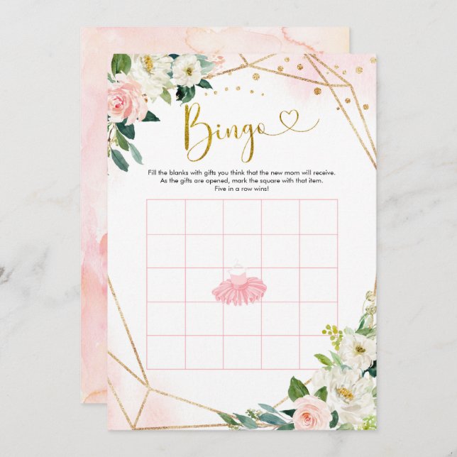Ballerina Tutu Baby Shower Bingo Games Card (Front/Back)