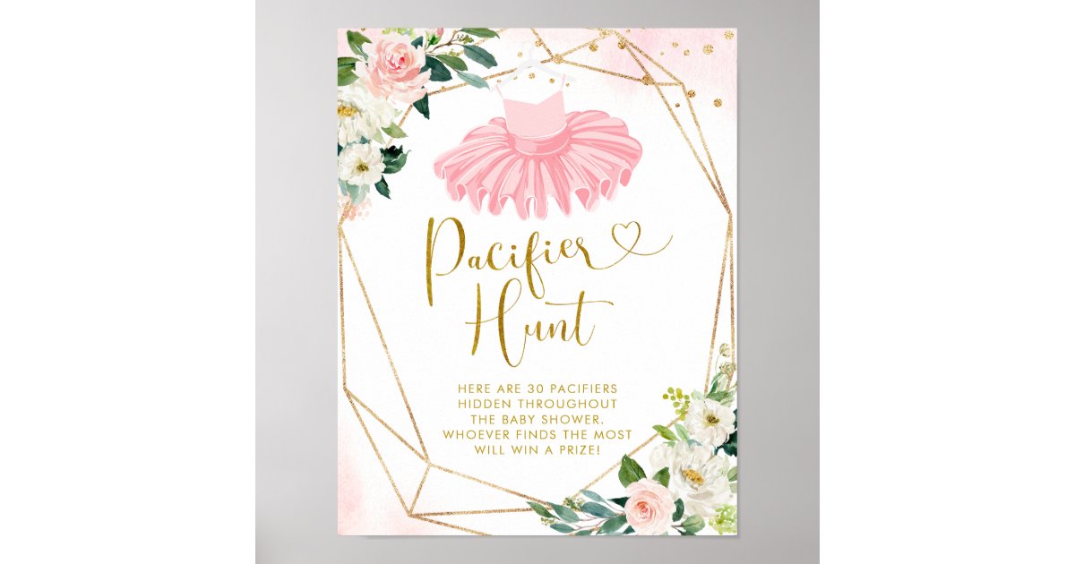 Tutu Pacifier Ballerina Tutu Baby Shower Pacifier Hunt Poster | Zazzle