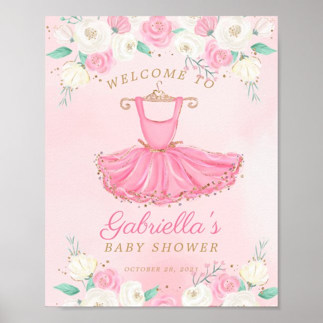 Ballerina Tutu Baby Shower Welcome Sign (Front)