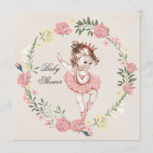 Ballerina Vintage Roses Wreath Baby Shower Invitation