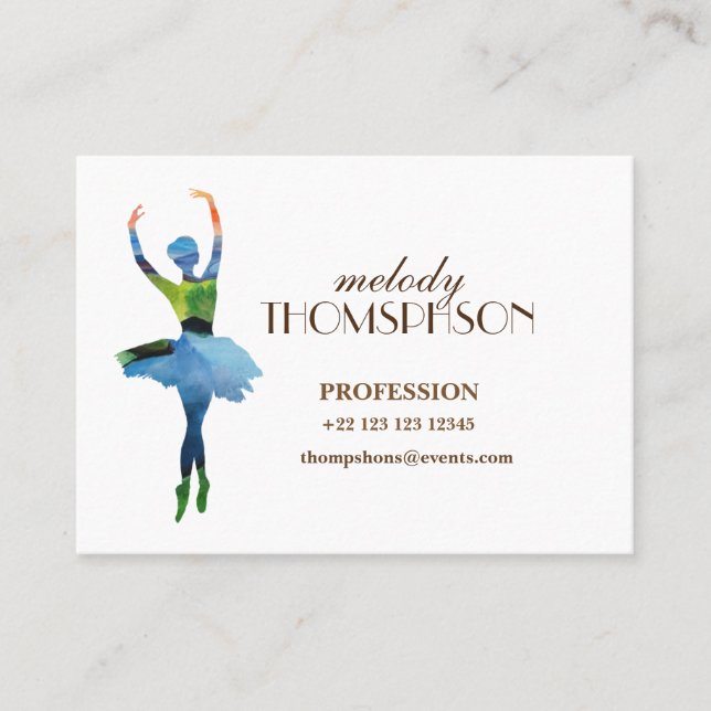 Ballerina Watercolor art  Business Card (Front)