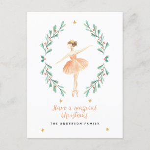 ballerina watercolor botanical cute Christmas  Postcard