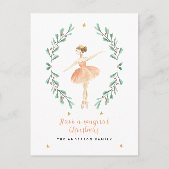 ballerina watercolor botanical cute Christmas  Postcard (Front)