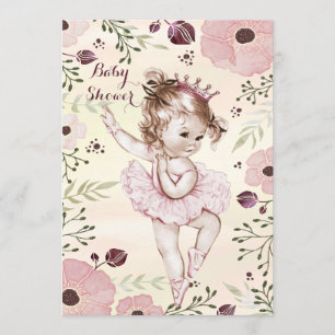 Ballerina Watercolor Poppies Baby Shower Invitation