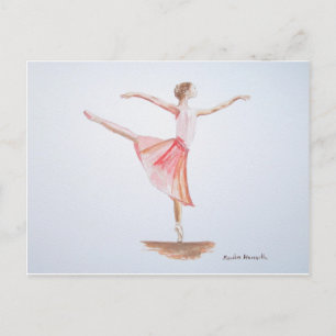 Ballerina watercolour dancer watercolor girly postcard