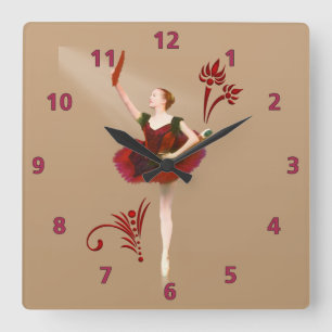 Ballerina With Fan Square Wall Clock