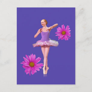 Ballerina with Pink Daisies Postcard