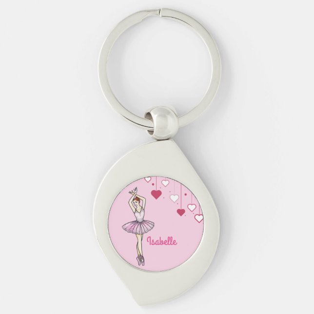 Ballerina with Pink Dress and Pointe Toe Shoes Key Ring (Front)