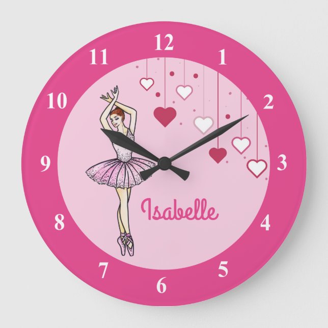 Ballerina with Pink Dress and Pointe Toe Shoes Large Clock (Front)